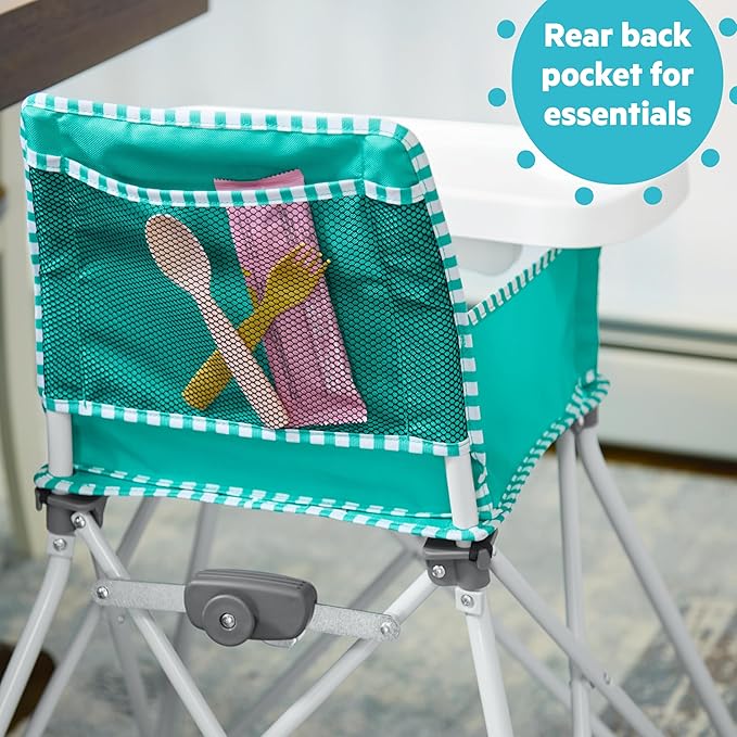 Bright Starts Pop 'N Dine Portable High Chair, Indoor/Outdoor, BPA Free Tray, Easy to Fold, Unisex, Teal, 6 Months +