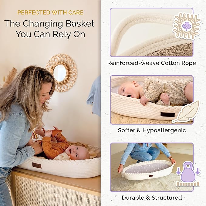 Yunioo Baby Changing Basket, Portable Diaper Changing Pad, Moses Basket for Newborns, Changing Table Topper for Baby Nursery, Waterproof Travel Pad Cover