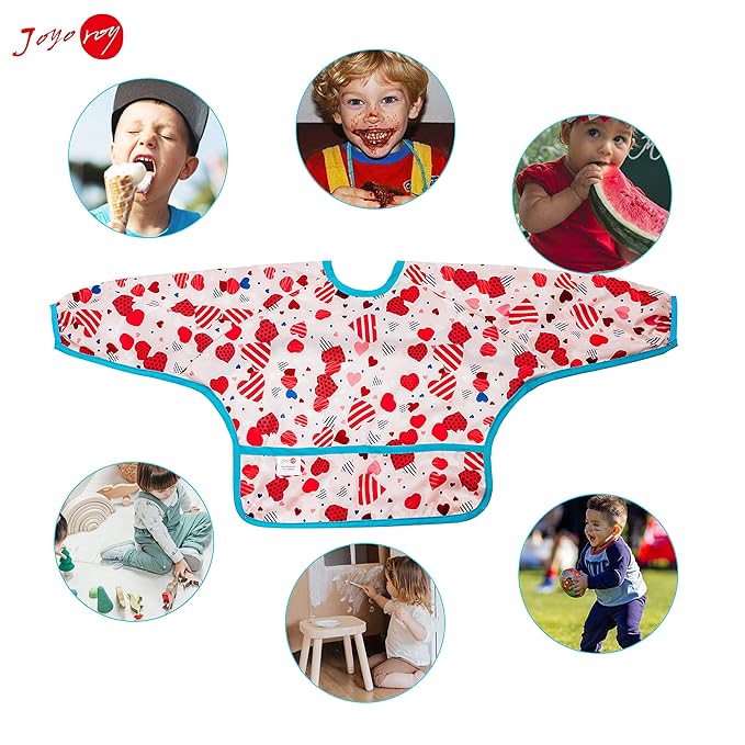 Joyo roy Mess Proof Baby Bibs for Baby Girl Waterproof Toddler Bibs 1-3 Years Soft Machine Washable Long Sleeve Bib for Eating Travel Reusable Apron for Feeding Bib with Food Catcher