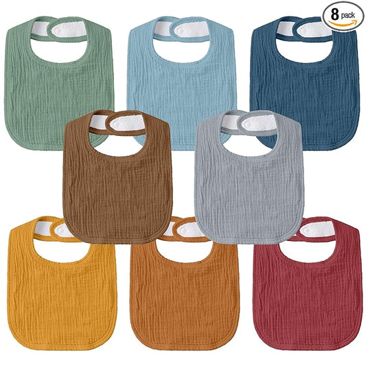 GLLQUEN BABY Muslin Drool Bibs for Boys Girls 8 Pack, Adjustable Baby Bibs for Drooling and Teething, Soft Cotton Baby Bandana Bib for Newborn Feeding Essentials (Cozy Rainbow)