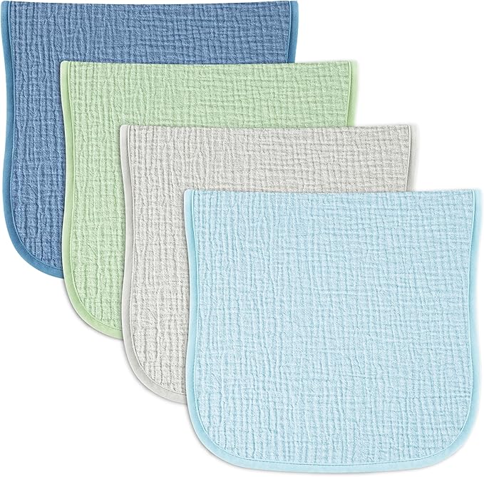 Baby Muslin Burp Cloths 20x10in - Ultra Soft & Absorbent, Neutral Colors, Reusable Burp Cloths for Baby Boys & Girls – Newborn Essentials for Drooling & Burping 4Pack(Blue)