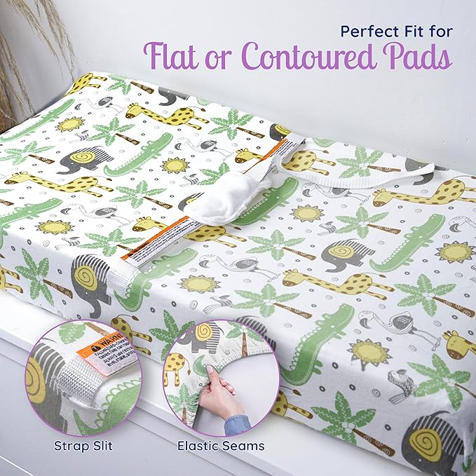 GROW WILD Changing Pad Cover 3 Pack | Soft & Stretchy Jersey Cotton | Baby Changing Table Pad Cover | Diaper Changing Pad Covers for Girls and Boys (Animals & Safari)
