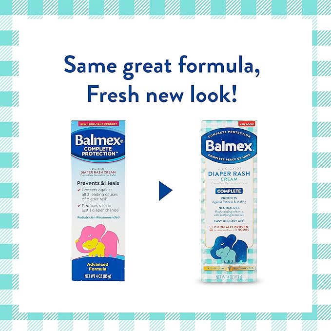 Balmex Complete Protection Baby Diaper Rash Cream with Zinc Oxide + Soothing Botanicals, 4 Ounce (Pack of 2)