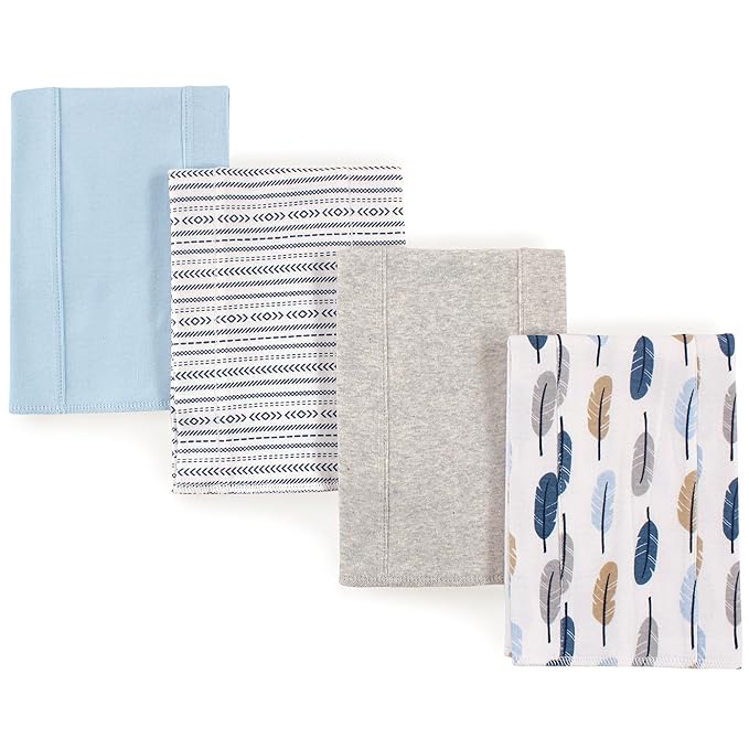 Touched by Nature Unisex Baby Organic Cotton Burp Cloths, Boy Feathers, One Size