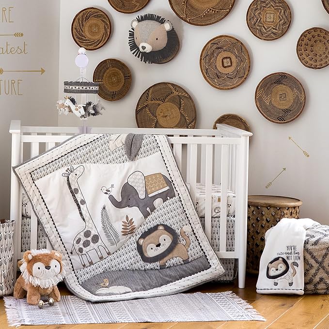 Levtex Baby - Tanzania Plush Blanket - Appliqued and Embroidered Lion on Cream Plush - You're Cute and I'm Not Lion - Cream, Tan and Charcoal - Nursery Accessories - Blanket Size: 30 x 40 in.