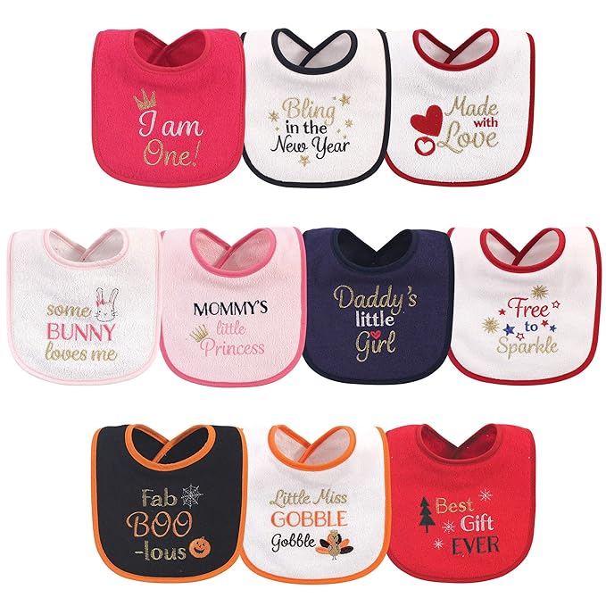 Hudson Baby Unisex Baby Cotton Terry Drooler Bibs with Fiber Filling, Holiday Girl I Am One, One Size