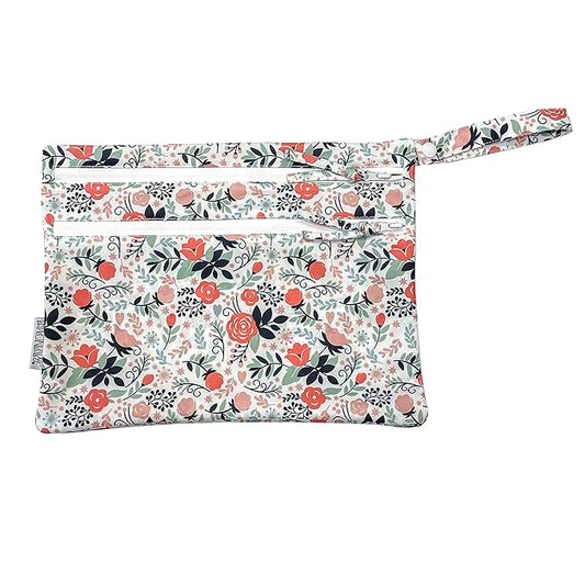 BapronBaby Vintage Rose Wet Dry Bag - Waterproof Two Zipper Pockets - Reusable for Mealtime, Diapers, Stroller, Snacks, Swimsuits - Machine Washable - 11" x 9"