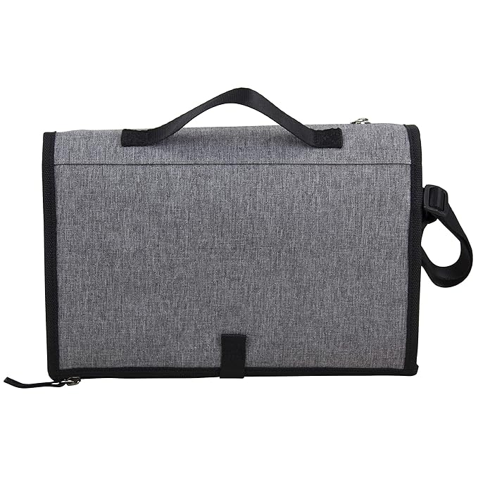 BODHI Baby Portable Water Resistant Diaper Changing Pad & Diaper Changing Kit Travel Bag Baby Station On The Go, Mid Gray Chambray