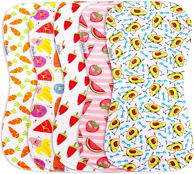KiddyStar 5-Pack Burp Cloths – Organic Cotton, Soft, Large & Absorbent 3-Layer Towels for Newborns – Essential for Feeding & Spit-Up