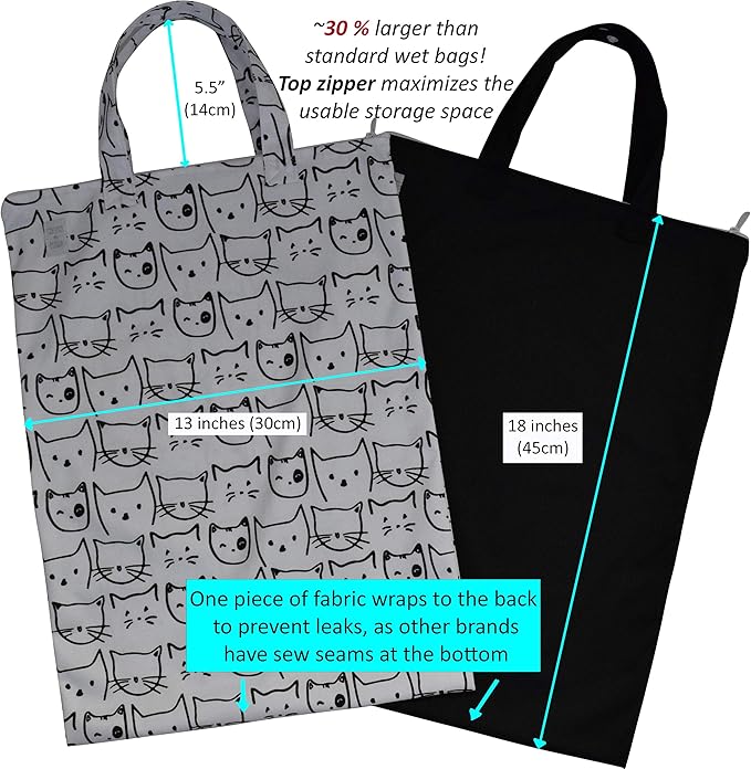 MOM & BAB Wet Bag for Baby Cloth Diapers, Wet Dry Bag Wet Swimsuits and Towels, Breast Pump Parts, Travel, Gym, Daycare (Cats & Black)