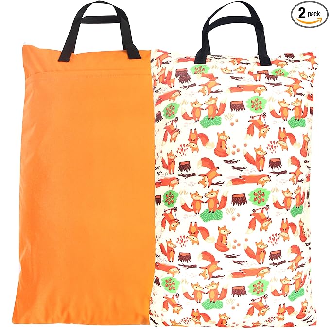 wegreeco Reusable Hanging Wet Dry Cloth Diaper Bag (Orange, Fox)