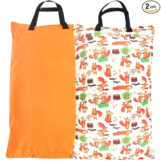 wegreeco Reusable Hanging Wet Dry Cloth Diaper Bag (Orange, Fox)