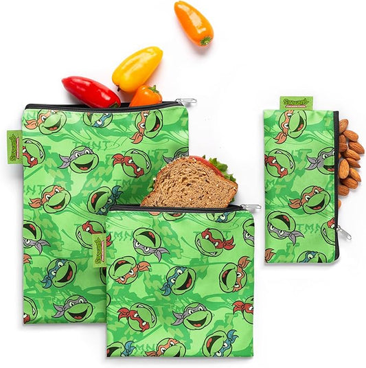 Simple Modern Teenage Mutant Ninja Turtles Reusable Snack Bags for Kids, Girls, Boys | Food Safe, BPA & Phthalate Free Zip Pouch | Washable Sandwich Bag | Ellie Collection | 3 pack | TMNT Mutant Ooze