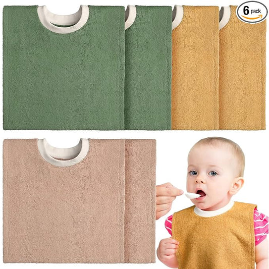 Foaincore 6 Pcs Pullover Baby Bibs Cotton Terry Toddler Absorbent Infant for Feeding and Drooling Towel Bib (Lively Color)