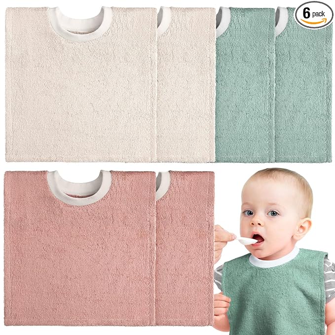 Foaincore 6 Pcs Pullover Baby Bibs Cotton Terry Toddler Absorbent Infant for Feeding and Drooling Towel Bib (Vivid Color)