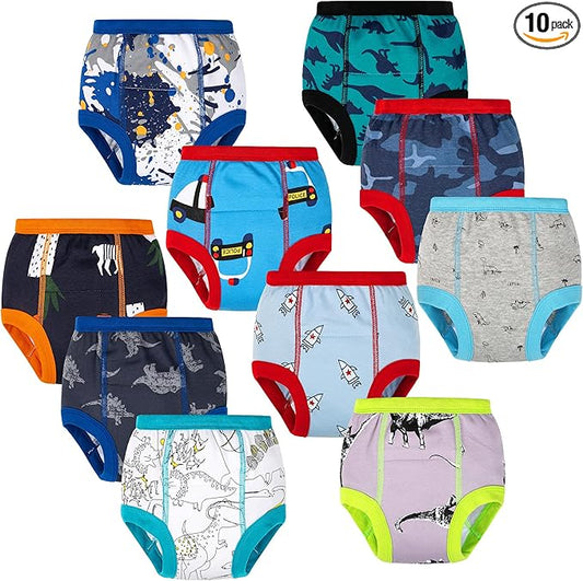BIG ELEPHANT 10-Pack Baby Potty Training Underwear, Soft 100% Cotton Absorbent Training Pants for Boys & Girls, 3T