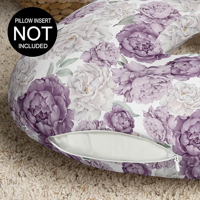 Sweet Jojo Designs Lavender Purple Boho Shabby Chic Floral Girl Nursing Pillow Cover Baby Breastfeeding Slipcover Infant Newborn Nursery Bottle Breast Feeding Pillowcase (Pillow NOT Included) Bohemian