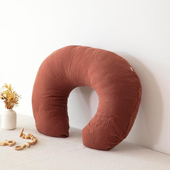TADO MUSLIN Nursing Pillow Cover 2-Pack, 100% Organic Cotton Muslin Breastfeeding Pillow Covers, Hidden Zipper, Fits Standard U-Shaped Nursing Pillows, Machine Washable, Unisex Neutral Soft and Cute