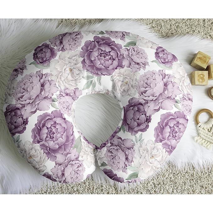 Sweet Jojo Designs Lavender Purple Boho Shabby Chic Floral Girl Nursing Pillow Cover Baby Breastfeeding Slipcover Infant Newborn Nursery Bottle Breast Feeding Pillowcase (Pillow NOT Included) Bohemian