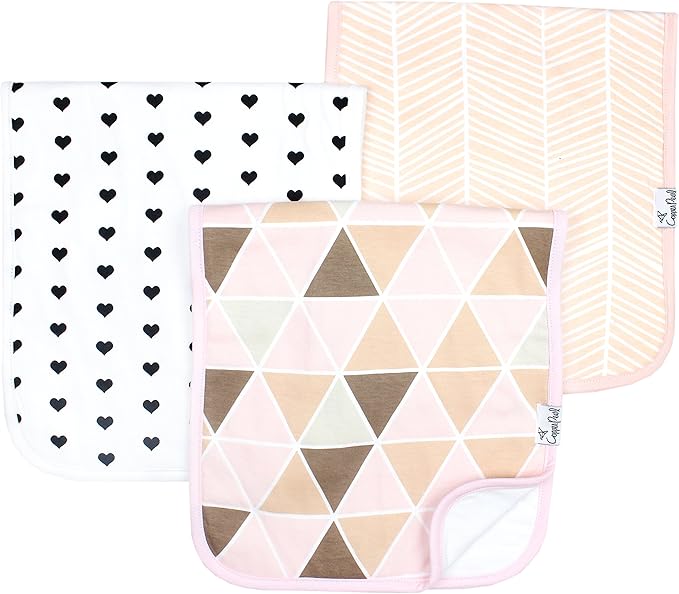 Copper Pearl Baby Burp Cloths for Boys & Girls - Cotton Burp Cloths Baby Girl & Boy, 3 Pack Soft Spit Up Rags, Extra Absorbent Layers for Newborn, Infant Towels, 21x10 in - Blush Set