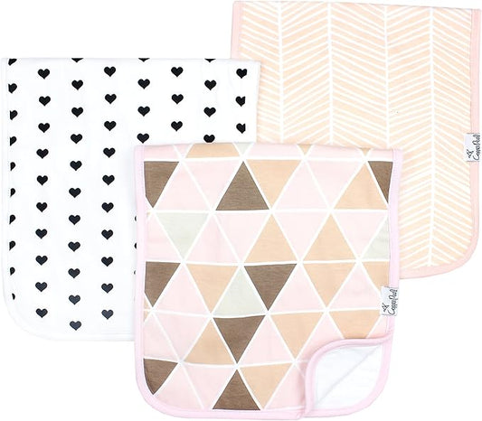 Copper Pearl Baby Burp Cloths for Boys & Girls - Cotton Burp Cloths Baby Girl & Boy, 3 Pack Soft Spit Up Rags, Extra Absorbent Layers for Newborn, Infant Towels, 21x10 in - Blush Set