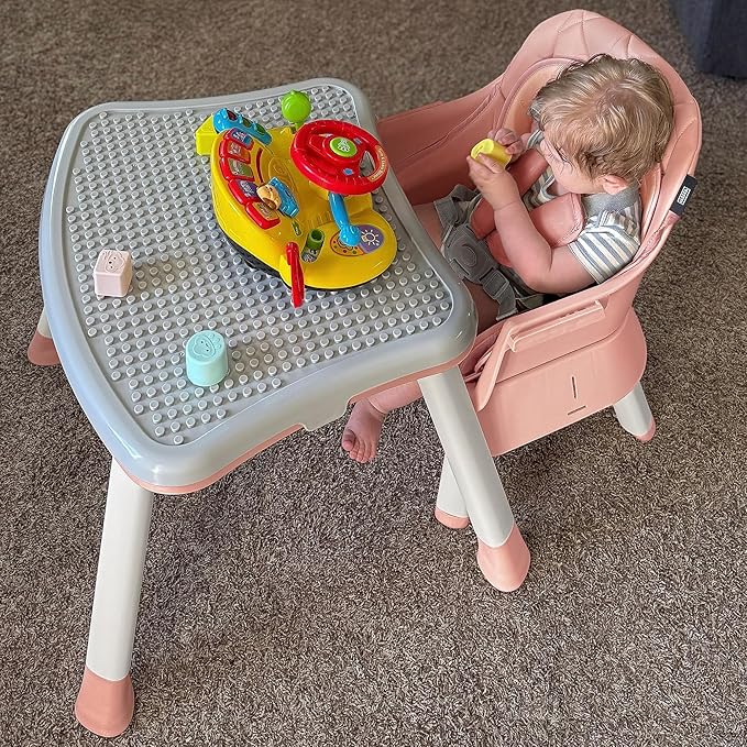 HARPPA Moro 6-in-1 Baby High Chair, Convertible Highchair for Babies and Toddlers, Feeding Booster Seat, Toddler Chair & Activity Table, 5-Point Harness, Dishwasher-Safe Removable Tray, Pink