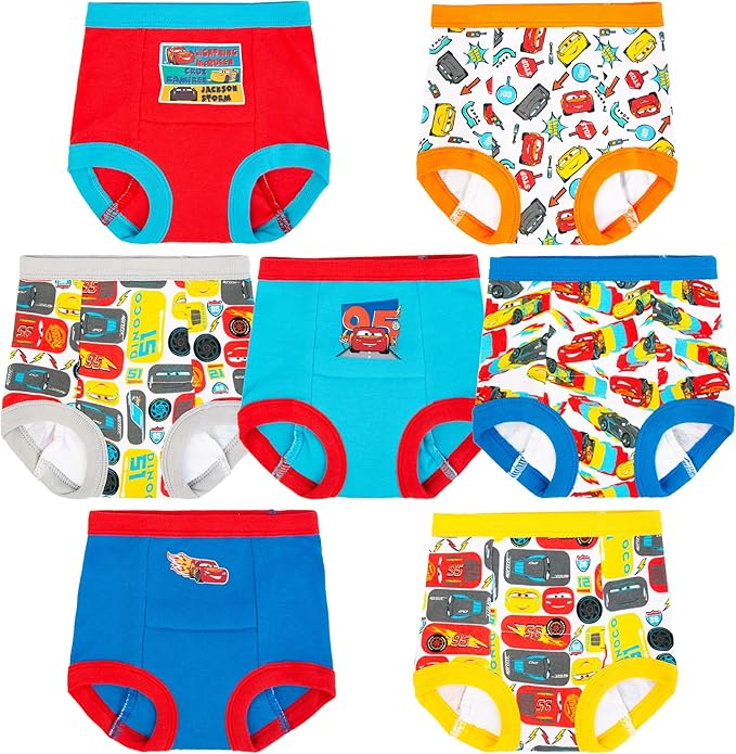 Disney Boys' Pixar Cars Toddler Potty Training Pant & Brief Combo Option, Stickers & Tracking Chart in Sizes 18m, 2t, 3t, 4t