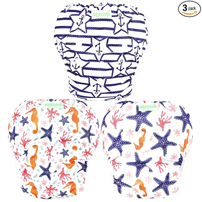 wegreeco Baby & Toddler Snap One Size Adjustable Reusable Baby Swim Diaper (Starfish, Large, 3 Pack)