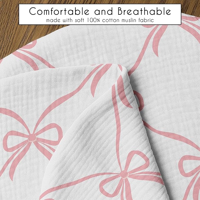 Sweet Jojo Designs Muslin Nursing Pillow Cover (Pink Bows) for Baby Girls, Newborn, Infant 100% Cotton Breastfeeding Pillowcase - PILLOW NOT INCLUDED (Elegant, Bow for the Ballerina Ballet Collection)