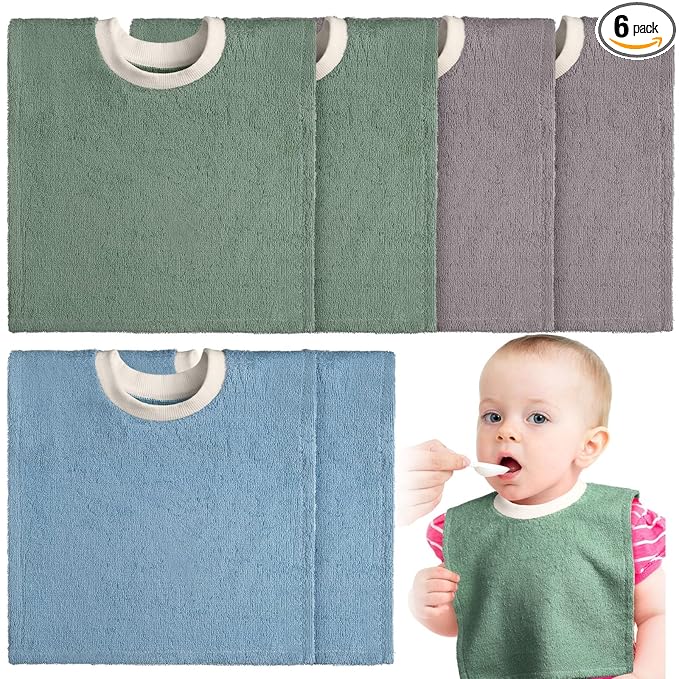 Foaincore 6 Pcs Pullover Baby Bibs Cotton Terry Toddler Absorbent Infant for Feeding and Drooling Towel Bib (Bright Color)