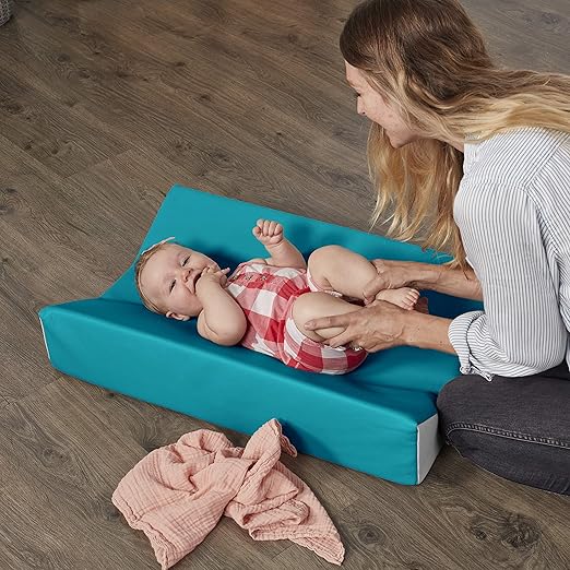 FDP SoftScape Ultra-Soft Daycare Baby and Infant Contoured Changing Pad, Non-Slip Bottom, Built-In Handle Easy to Transport Travel - Teal/Light Gray (10421-TLLG)