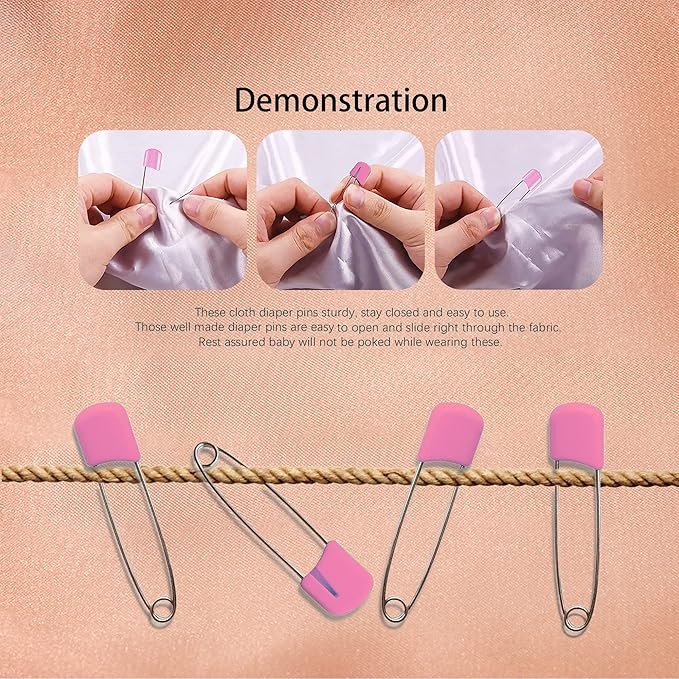 Lxnoap 10 pcs Cloth Diaper Pins Stainless Steel Traditional Safety Pin (Pink)