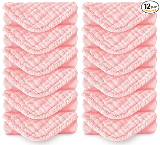 Spotted Play Muslin Burp Cloths 100% Cotton Large 20''x10'' Extra Soft and Absorbent Baby Wash Cloths Spit Up Rags - Baby Burping Cloth for Boys Girls Items(12 Pack Pink)