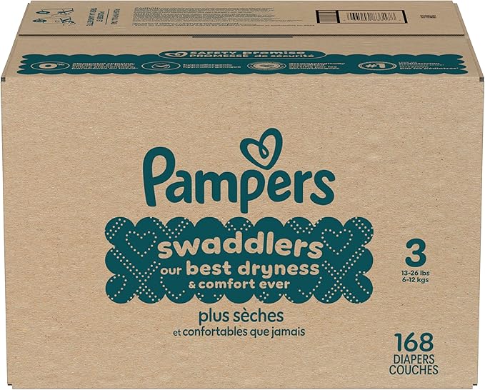 Pampers Swaddlers Diapers, Size 3 (13-26 lbs), 168 Count, Absorbent, Keeps Baby Dry and Comfortable, Skin Safe Disposable Baby Diaper