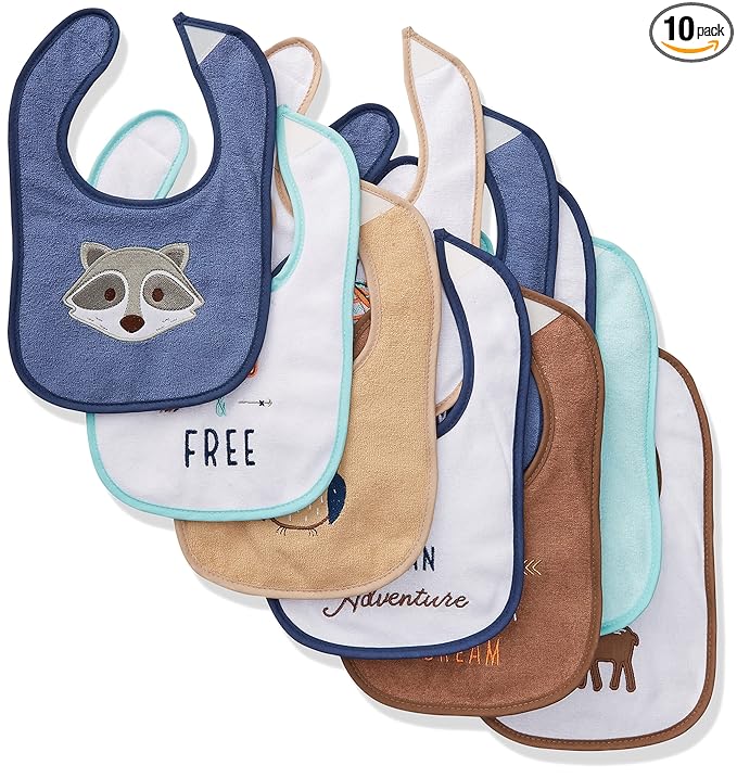 Hudson Baby Unisex Baby Cotton Terry Drooler Bibs with Fiber Filling, Raccoon, One Size