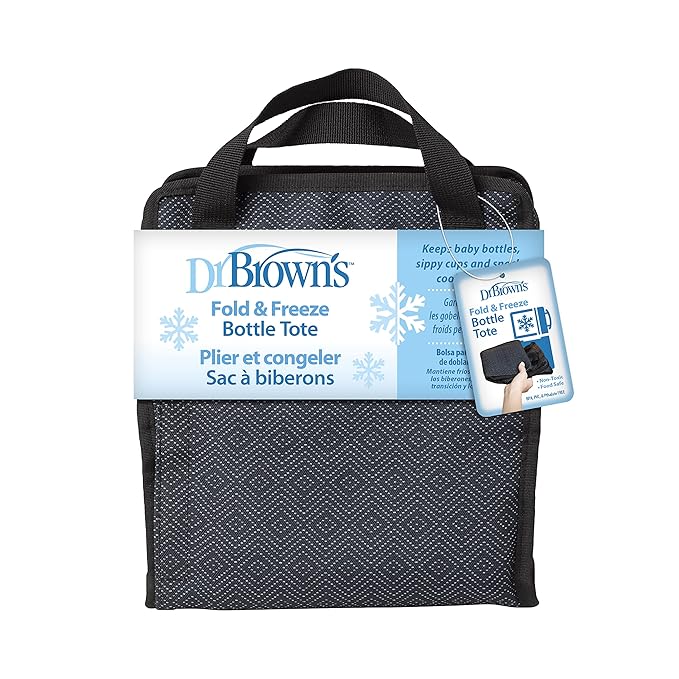 Dr. Brown's Fold & Freeze Bottle Tote, Breastfeeding Essential Cooler Bag & Baby Formula Mixing Pitcher with Adjustable Stopper, Locking Lid, & No Drip Spout, 32oz, BPA Free, Blue