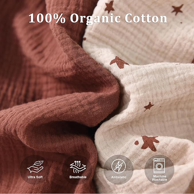 TADO MUSLIN Nursing Pillow Cover 2-Pack, 100% Organic Cotton Muslin Breastfeeding Pillow Covers, Hidden Zipper, Fits Standard U-Shaped Nursing Pillows, Machine Washable, Unisex Neutral Soft and Cute