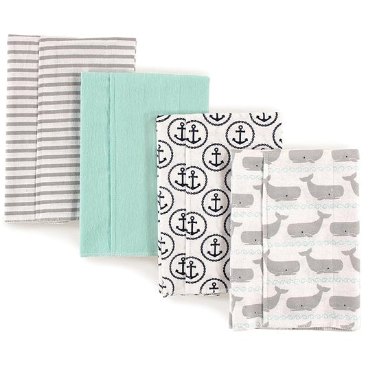 Hudson Baby Unisex Baby Cotton Flannel Burp Cloths, Gray Whale, One Size