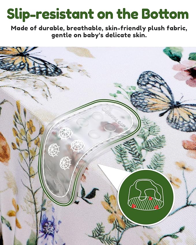 BOMOLOUR Seat Cover Compatible with Bumbo and Nuby Seat, Removable Breathable Baby Floor Seat Cover for Boys and Girls, Seat Not Included (Green Butterfly)