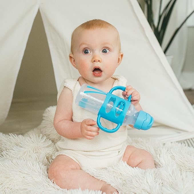Dr. Brown's Milestones Wide-Neck Sippy Spout Bottle with 100% Silicone Handles, Easy-Grip Handles & Milestones Narrow Sippy Straw Bottle, Spill-Proof with 100% Silicone Handles