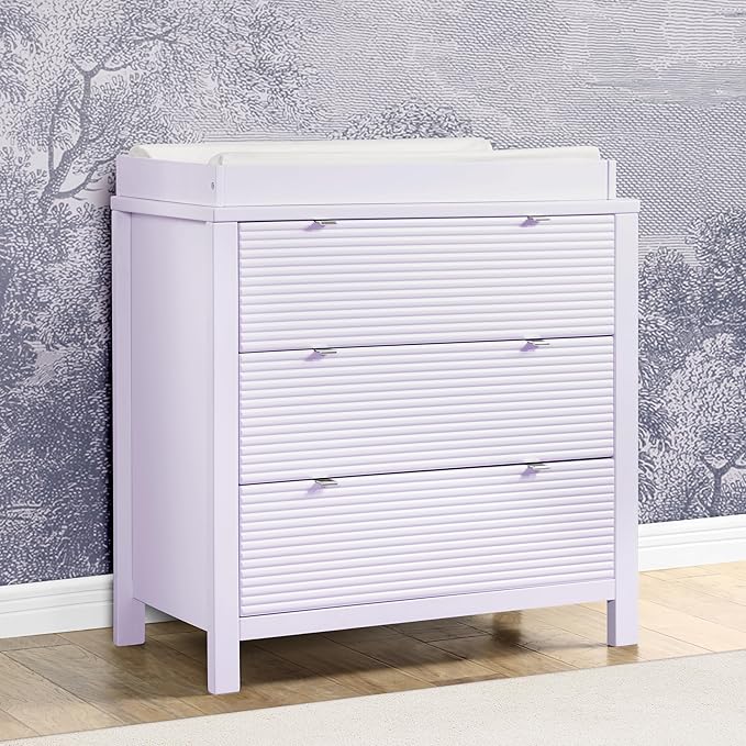Delta Children Cassie 3 Drawer Dresser with Changing Top and Interlocking Drawers, Lilac