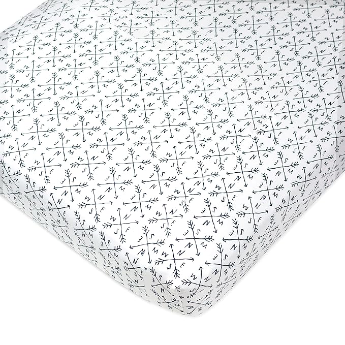 HonestBaby Unisex Baby Organic Cotton Changing Pad Covers (Set of Two) Winter Accessory Set, Compass/Navy, One Size US