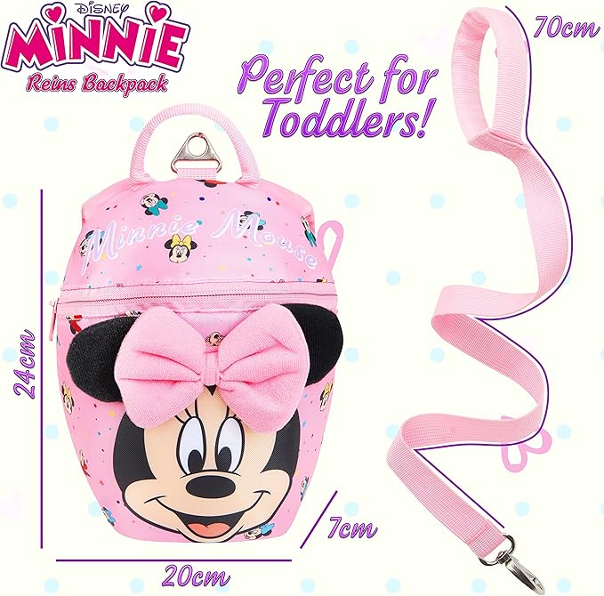 Disney Minnie Mouse Backpack with Toddler Safety Harness for Girls Daycare Bag Backpack with Leash Preschool Outdoor Travel Gifts