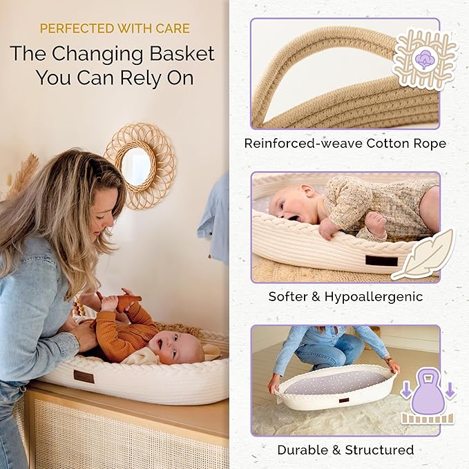 Yunioo Baby Changing Basket, Portable Diaper Changing Pad, Moses Basket for Newborns, Changing Table Topper for Baby Nursery, Waterproof Travel Pad Cover