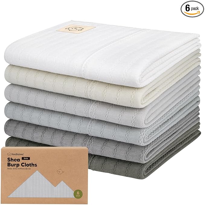 KeaBabies Organic Cotton Burp Cloths Baby Girl, Boy - 6-Pack Large Burping Clothes for Babies, Spit Up Rags, Super Soft & Absorbent Newborn Wash Towels, Gender Neutral, Non-Shrink (Stria, Granite)