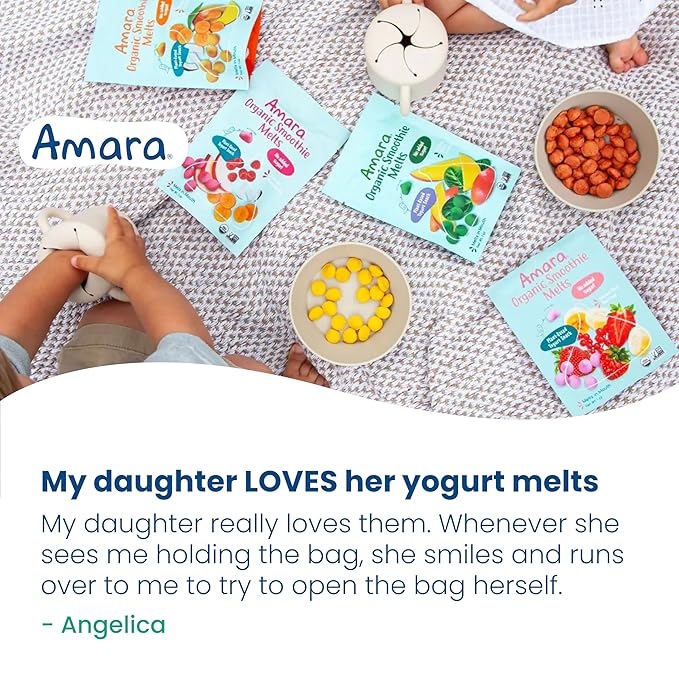 Amara Smoothie Melts - Carrot Raspberry - Baby Snacks Made With Fruits and Vegetables - Healthy Toddler Snacks For Your Kids Lunch Box - Organic Plant Based Yogurt Melts - 6 Resealable Bags