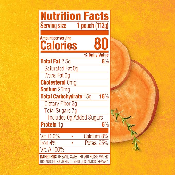 Happy Baby Organics Savory Blends Stage 2 Baby Food, Sweet Potatoes with Olive Oil + Rosemary, 4 Ounce Pouch (Pack of 16)