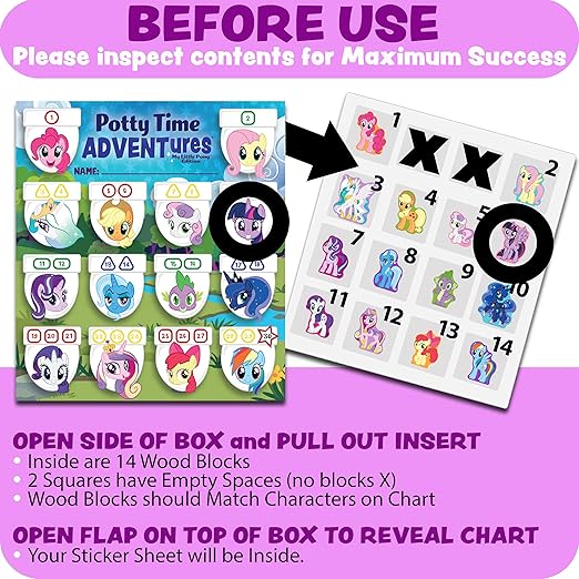 LIL ADVENTS Potty TIME Adventures Toddler Potty Training Sticker Chart Advent Calendar for Toddler Blind Box, Potty Reward Chart 14 Wooden Stacking Block Toys, Activity Board, My Little Pony Toys
