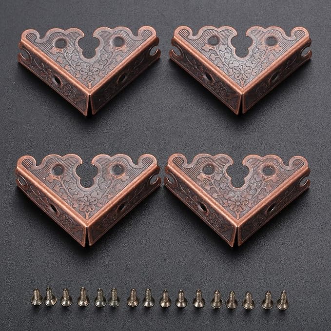 dophee 8Pcs Decorative Corner Protectors, Retro Style Edge Safety Guards Covers for Picture Frame Album Jewelry Box Gift Box Wooden Case Chest Tables Cabinet Furniture, 1.34"x1.34"-Red Copper