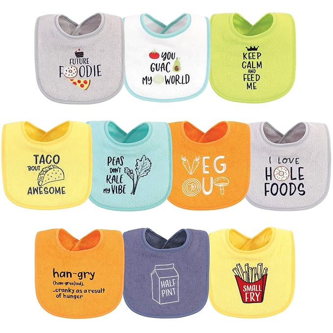 Hudson Baby Unisex Baby Cotton Terry Drooler Bibs with Fiber Filling, Food Neutral, One Size